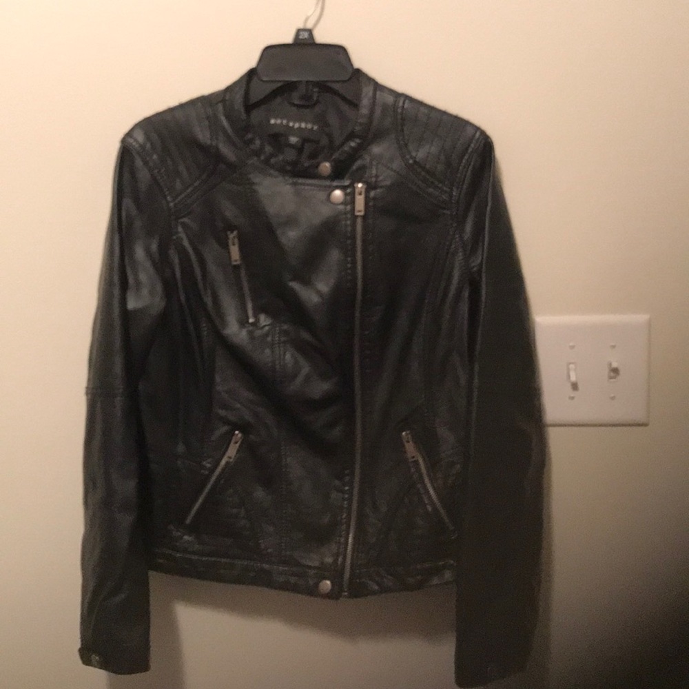 Metaphor black faux leather bomber jacket